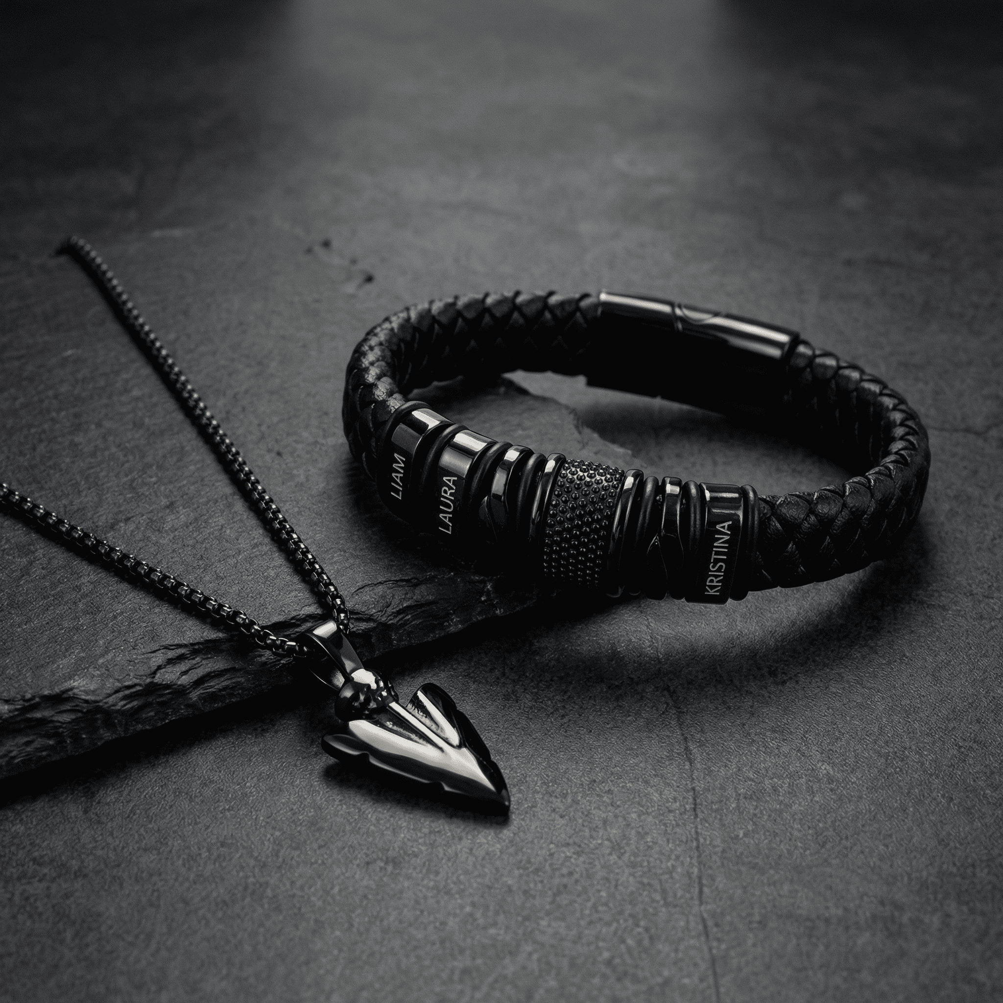 Set of 2: Black Bracelet + Arrow Necklace
