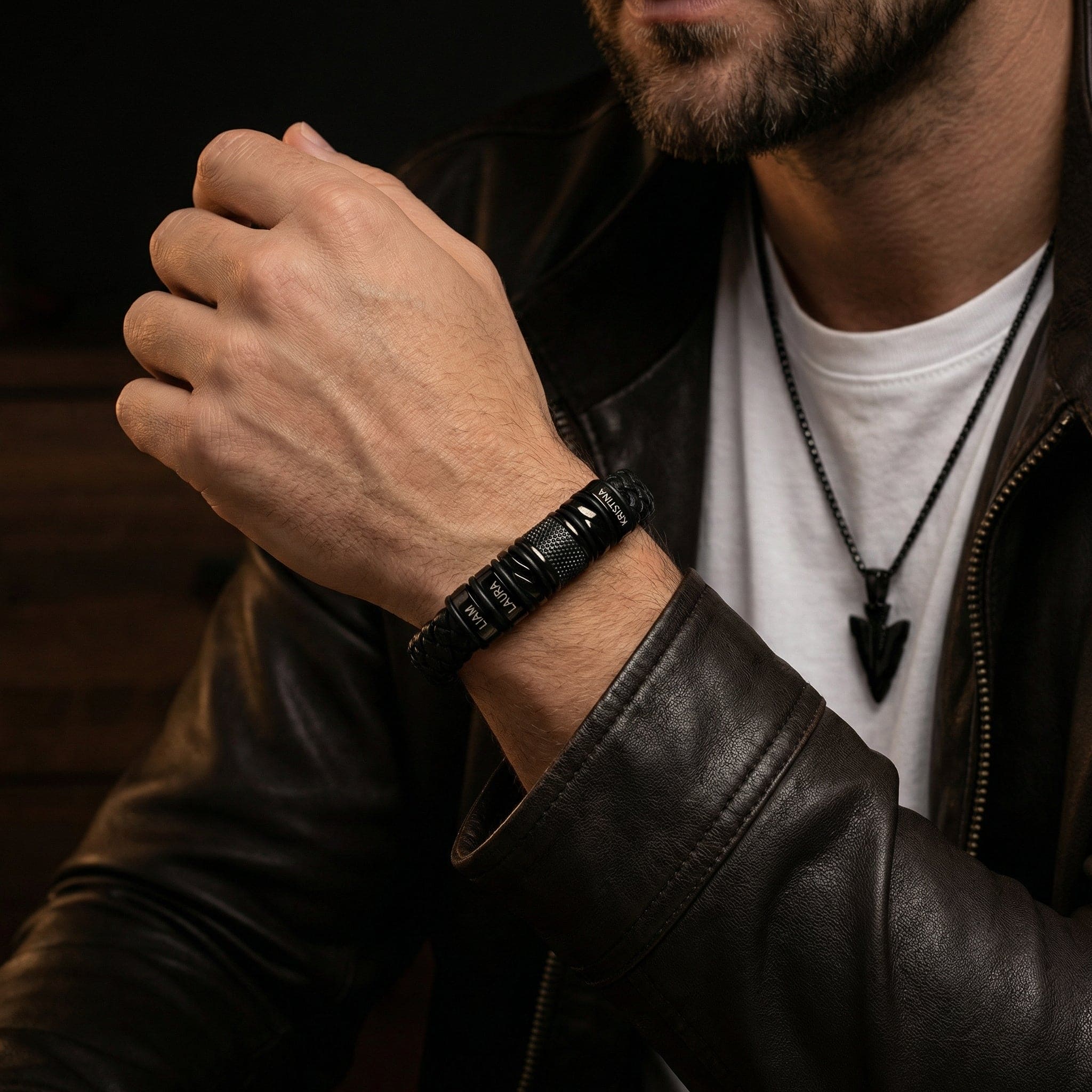 Set of 2: Black Bracelet + Arrow Necklace